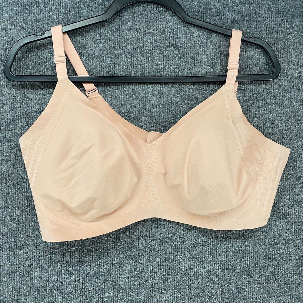 Honeylove Bra Womens 1X Silhouette V-Neck Nude Beige Wire Free Wireless Comfy